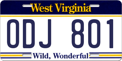 WV license plate ODJ801