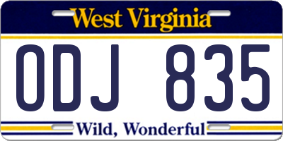 WV license plate ODJ835