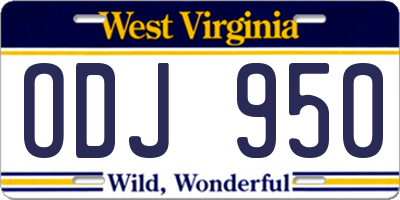 WV license plate ODJ950