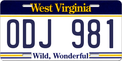 WV license plate ODJ981