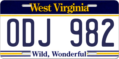 WV license plate ODJ982
