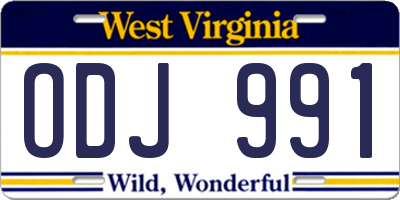 WV license plate ODJ991