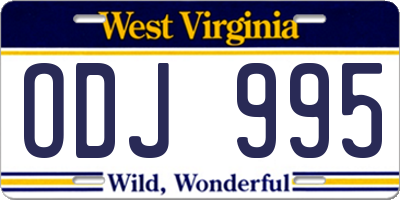 WV license plate ODJ995