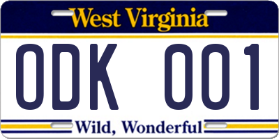 WV license plate ODK001