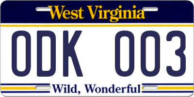 WV license plate ODK003
