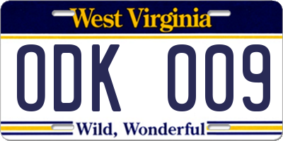WV license plate ODK009