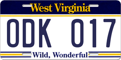 WV license plate ODK017