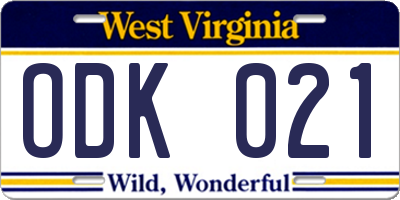 WV license plate ODK021