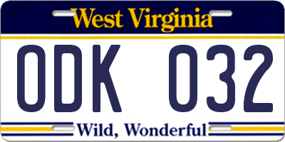 WV license plate ODK032