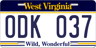 WV license plate ODK037