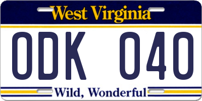 WV license plate ODK040