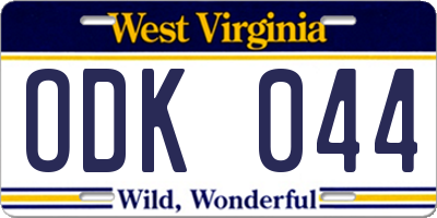 WV license plate ODK044