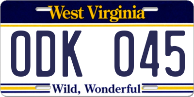 WV license plate ODK045