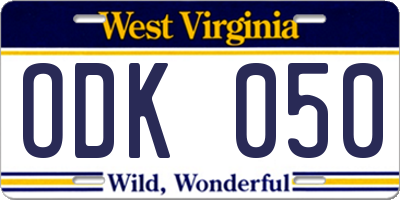 WV license plate ODK050