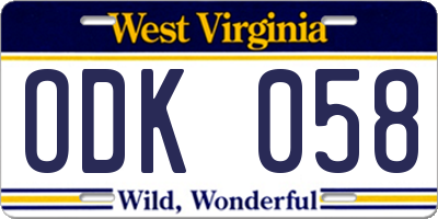 WV license plate ODK058