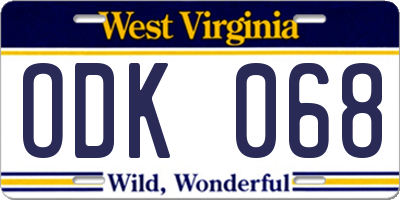 WV license plate ODK068