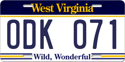 WV license plate ODK071