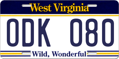 WV license plate ODK080