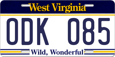 WV license plate ODK085