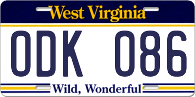 WV license plate ODK086