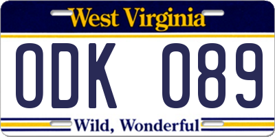 WV license plate ODK089