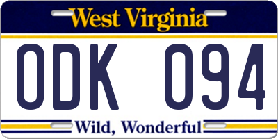 WV license plate ODK094