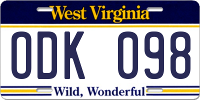 WV license plate ODK098