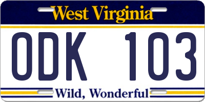 WV license plate ODK103