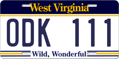 WV license plate ODK111