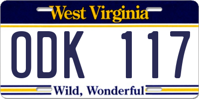 WV license plate ODK117