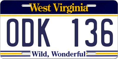 WV license plate ODK136