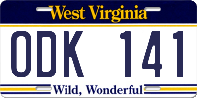 WV license plate ODK141