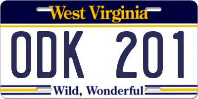 WV license plate ODK201