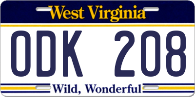 WV license plate ODK208