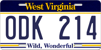 WV license plate ODK214