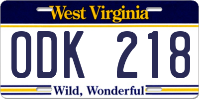 WV license plate ODK218