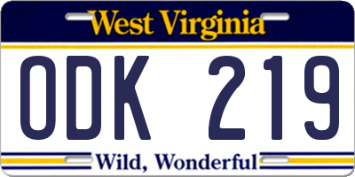 WV license plate ODK219