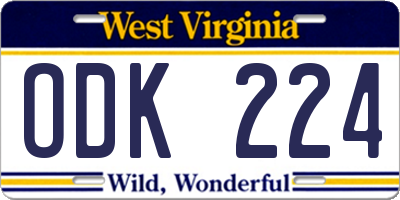 WV license plate ODK224