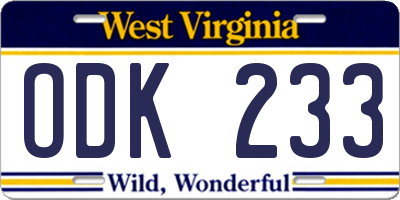 WV license plate ODK233