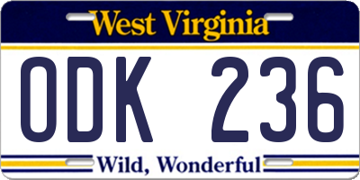 WV license plate ODK236