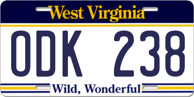WV license plate ODK238
