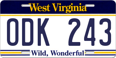 WV license plate ODK243