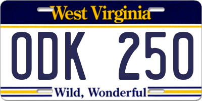WV license plate ODK250