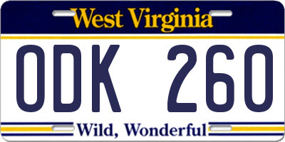 WV license plate ODK260