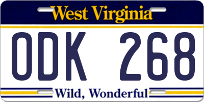 WV license plate ODK268