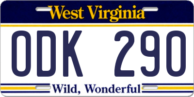 WV license plate ODK290
