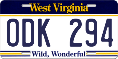 WV license plate ODK294