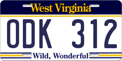 WV license plate ODK312