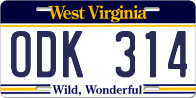 WV license plate ODK314