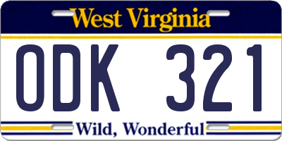 WV license plate ODK321